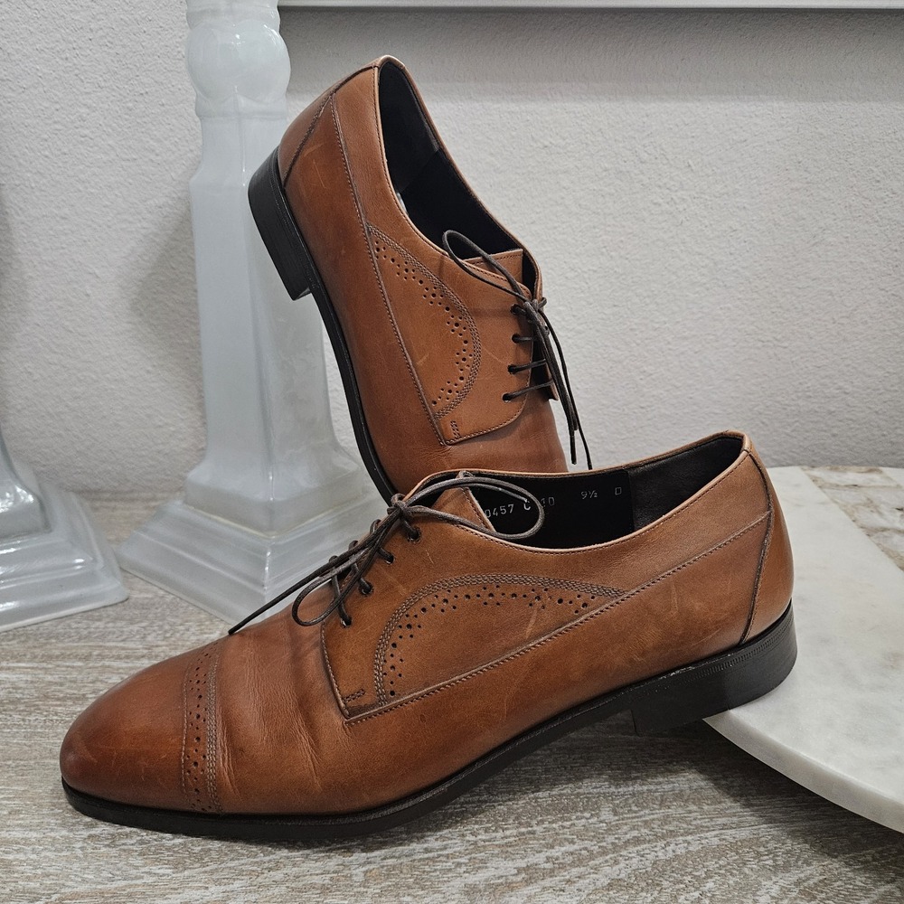 Salvatore Ferragamo Brown Leather Cap Toe  Dress Shoes Men's 9.5 D Made in Italy